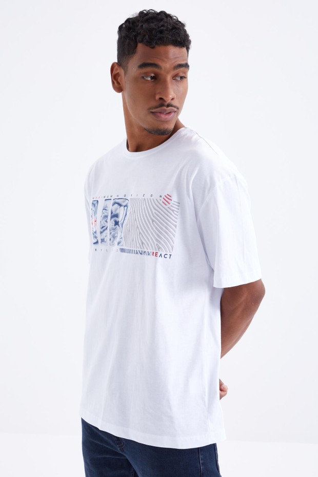 Tommy Life Beyaz Air Baskılı O Yaka Erkek Oversize T-Shirt - 88097. 1 Tommy Life Beyaz Air Baskılı O Yaka Erkek Oversize T-Shirt - 88097. 1