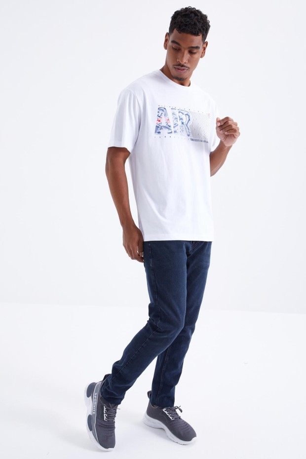 Tommy Life Beyaz Air Baskılı O Yaka Erkek Oversize T-Shirt - 88097. 8 Tommy Life Beyaz Air Baskılı O Yaka Erkek Oversize T-Shirt - 88097. 8