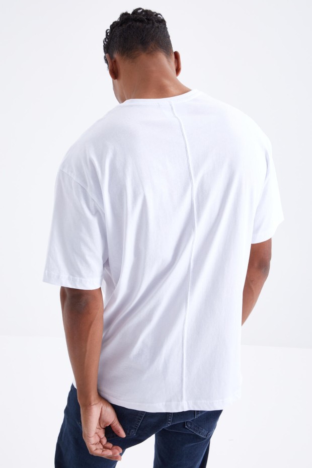 Tommy Life Beyaz Air Baskılı O Yaka Erkek Oversize T-Shirt - 88097. 5 Tommy Life Beyaz Air Baskılı O Yaka Erkek Oversize T-Shirt - 88097. 5