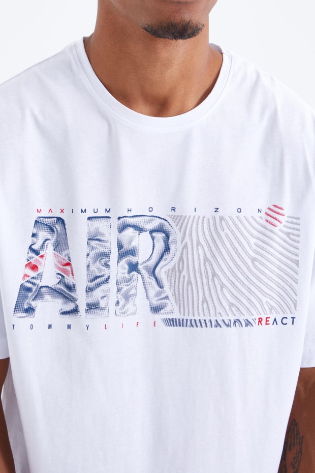Tommy Life Beyaz Air Baskılı O Yaka Erkek Oversize T-Shirt - 88097. 4 Tommy Life Beyaz Air Baskılı O Yaka Erkek Oversize T-Shirt - 88097. 4