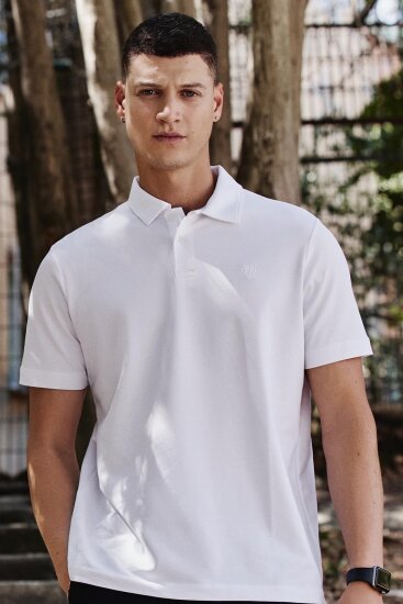Beyaz Standart Kalıp Basic Polo Yaka Erkek T-Shirt - 87768 