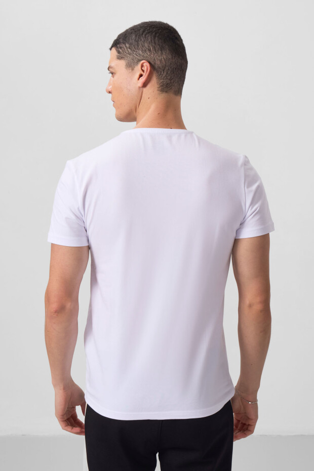 Beyaz Basic Kısa Kol Standart Kalıp V Yaka Erkek T-Shirt - 87912 - 5