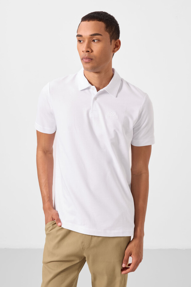 Beyaz Standart Kalıp Basic Polo Yaka Erkek T-Shirt - 87748 - 4