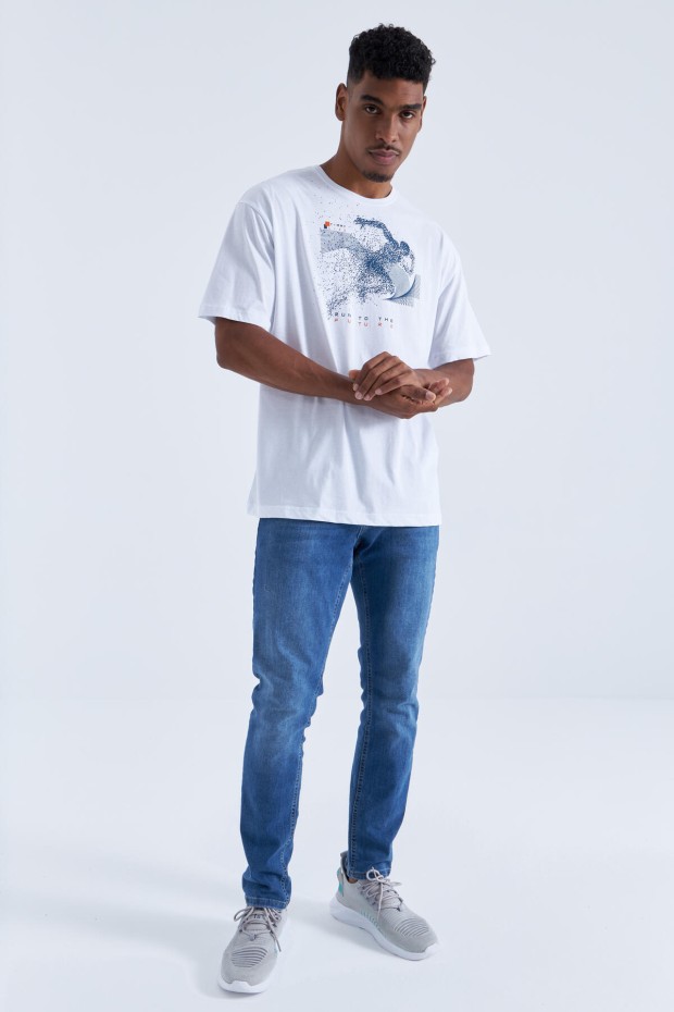 Tommy Life Beyaz Baskı Detaylı O Yaka Erkek Oversize T-Shirt - 88093. 5 Tommy Life Beyaz Baskı Detaylı O Yaka Erkek Oversize T-Shirt - 88093. 5