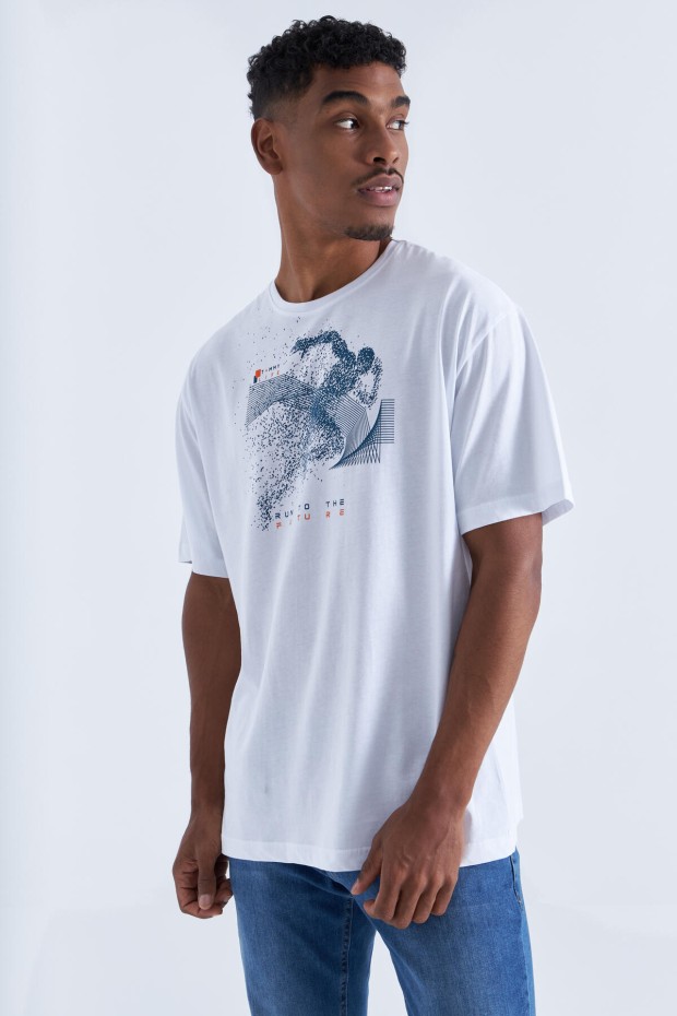 Tommy Life Beyaz Baskı Detaylı O Yaka Erkek Oversize T-Shirt - 88093. 6 Tommy Life Beyaz Baskı Detaylı O Yaka Erkek Oversize T-Shirt - 88093. 6
