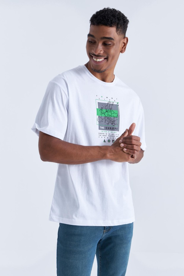Tommy Life Beyaz Baskı Detaylı O Yaka Erkek Oversize T-Shirt - 88094. 3 Tommy Life Beyaz Baskı Detaylı O Yaka Erkek Oversize T-Shirt - 88094. 3