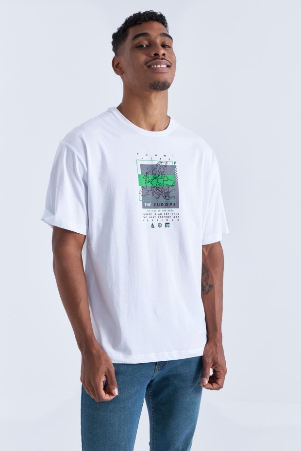 Tommy Life Beyaz Baskı Detaylı O Yaka Erkek Oversize T-Shirt - 88094. 5