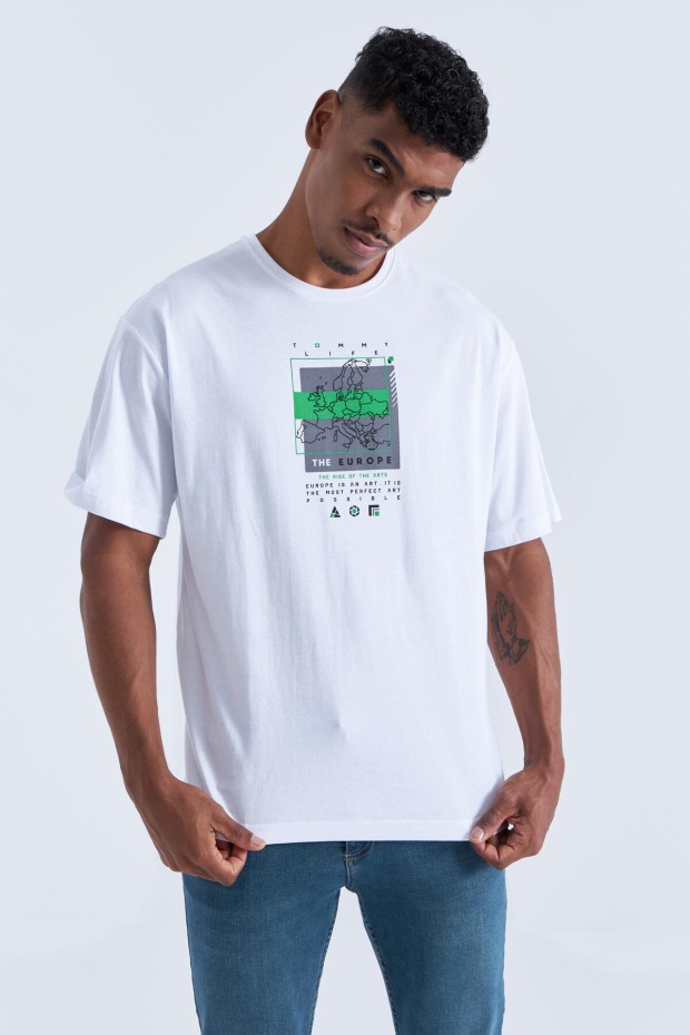 Tommy Life Beyaz Baskı Detaylı O Yaka Erkek Oversize T-Shirt - 88094. 6 Tommy Life Beyaz Baskı Detaylı O Yaka Erkek Oversize T-Shirt - 88094. 6