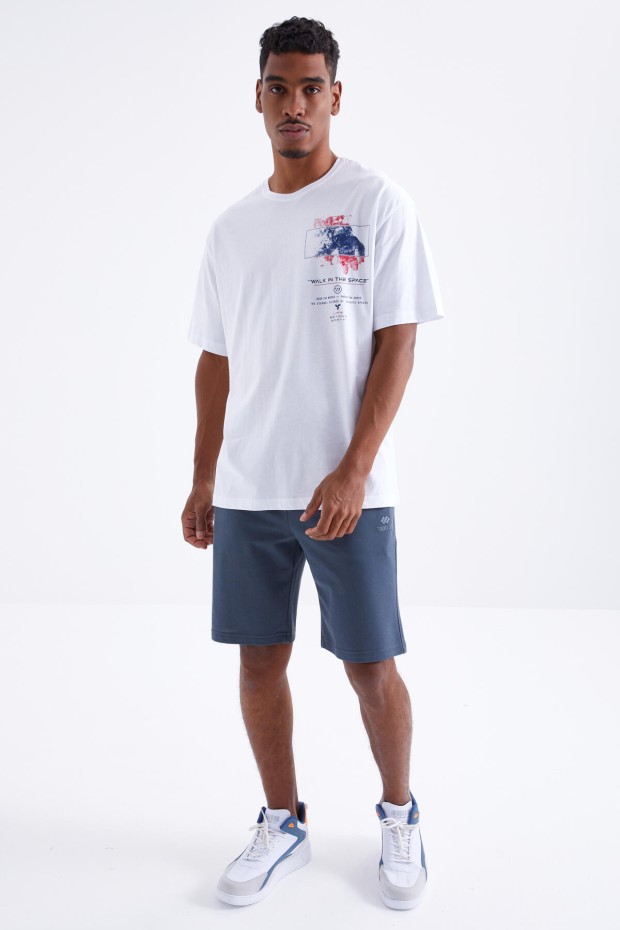 Tommy Life Beyaz Baskı Detaylı O Yaka Erkek Oversize T-Shirt - 88099. 7