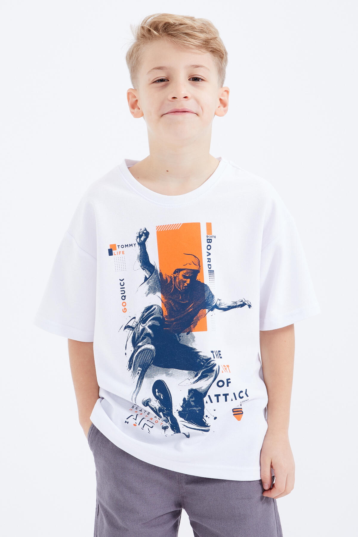 Tommy Life Beyaz Baskılı Kısa Kollu O Yaka Erkek Çocuk T-Shirt - 10912. 1