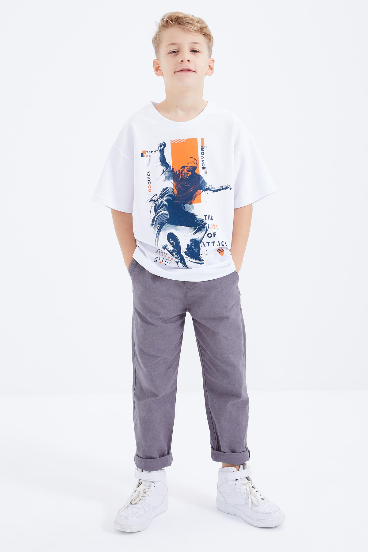 Tommy Life Beyaz Baskılı Kısa Kollu O Yaka Erkek Çocuk T-Shirt - 10912. 7