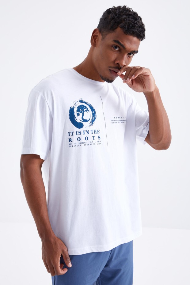 Tommy Life Beyaz Minimal Baskılı O Yaka Erkek Oversize T-Shirt - 88096. 8