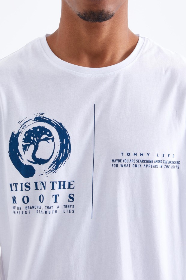 Tommy Life Beyaz Minimal Baskılı O Yaka Erkek Oversize T-Shirt - 88096. 4