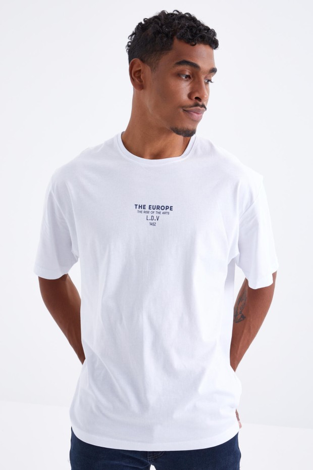 Tommy Life Beyaz Sırt Baskılı O Yaka Erkek Oversize T-Shirt - 88091. 2