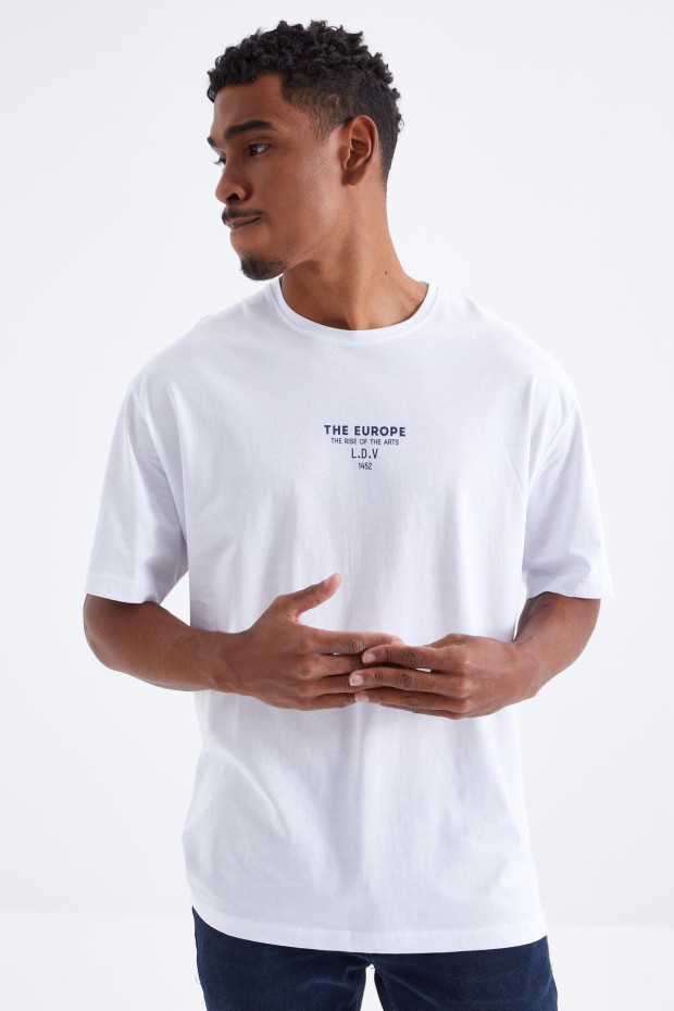 Tommy Life Beyaz Sırt Baskılı O Yaka Erkek Oversize T-Shirt - 88091. 5