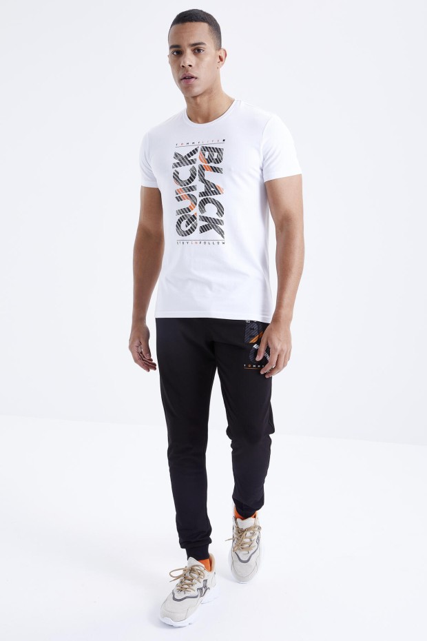 Tommy Life Beyaz - Siyah Baskı Detaylı O Yaka Standart Kalıp Manşetli Erkek Eşofman Takım - 85173. 5 Tommy Life Beyaz - Siyah Baskı Detaylı O Yaka Standart Kalıp Manşetli Erkek Eşofman Takım - 85173. 5