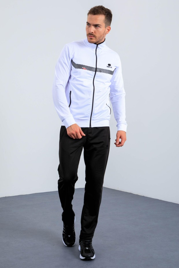 Tommy Life Beyaz - Siyah Dik Yaka Fermuarlı Standart Kalıp Erkek Eşofman Takımı - 85163. 1 Tommy Life Beyaz - Siyah Dik Yaka Fermuarlı Standart Kalıp Erkek Eşofman Takımı - 85163. 1
