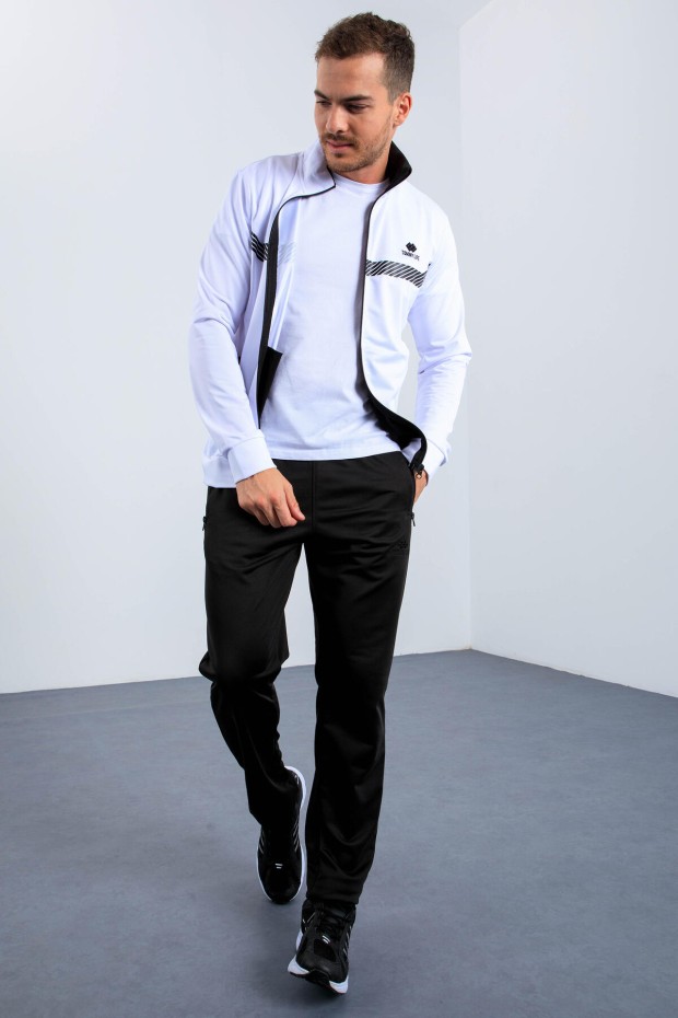 Tommy Life Beyaz - Siyah Dik Yaka Fermuarlı Standart Kalıp Erkek Eşofman Takımı - 85163. 8 Tommy Life Beyaz - Siyah Dik Yaka Fermuarlı Standart Kalıp Erkek Eşofman Takımı - 85163. 8