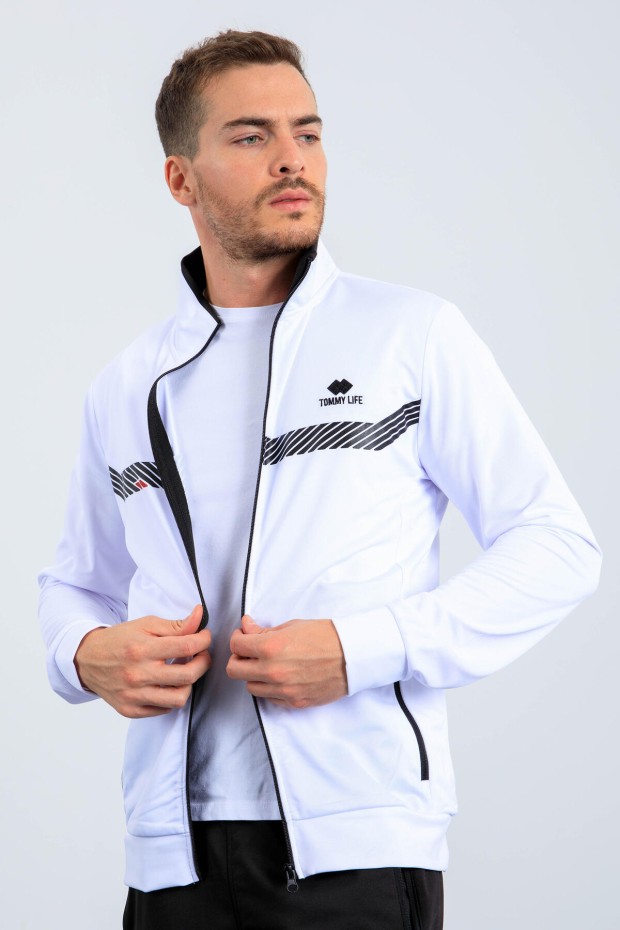 Tommy Life Beyaz - Siyah Dik Yaka Fermuarlı Standart Kalıp Erkek Eşofman Takımı - 85163. 7 Tommy Life Beyaz - Siyah Dik Yaka Fermuarlı Standart Kalıp Erkek Eşofman Takımı - 85163. 7