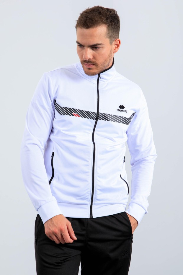 Tommy Life Beyaz - Siyah Dik Yaka Fermuarlı Standart Kalıp Erkek Eşofman Takımı - 85163. 4 Tommy Life Beyaz - Siyah Dik Yaka Fermuarlı Standart Kalıp Erkek Eşofman Takımı - 85163. 4