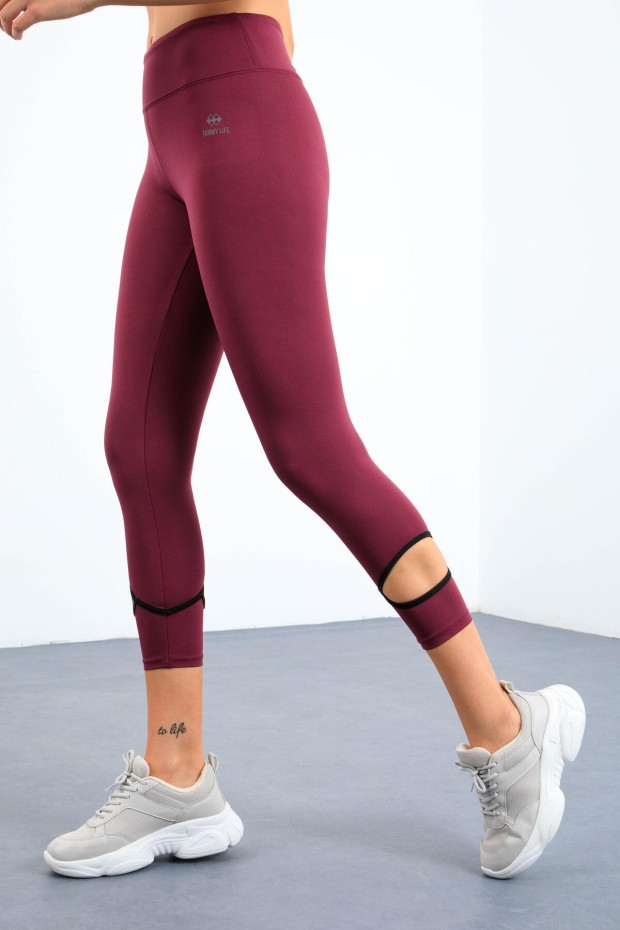Tommy Life Bordo Bilekleri Pencereli Yüksel Bel Slim Fit Dar Paça Kadın Tayt - 94610. 1 Tommy Life Bordo Bilekleri Pencereli Yüksel Bel Slim Fit Dar Paça Kadın Tayt - 94610. 1