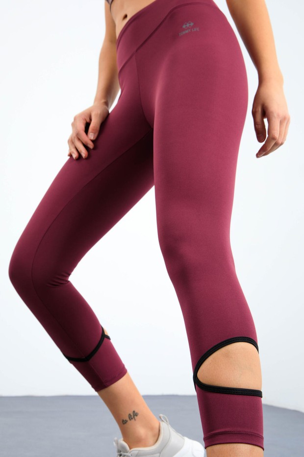Tommy Life Bordo Bilekleri Pencereli Yüksel Bel Slim Fit Dar Paça Kadın Tayt - 94610. 4 Tommy Life Bordo Bilekleri Pencereli Yüksel Bel Slim Fit Dar Paça Kadın Tayt - 94610. 4
