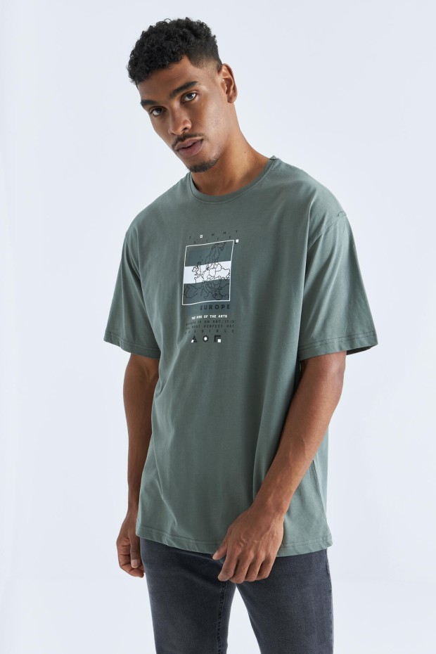 Tommy Life Çağla Baskı Detaylı O Yaka Erkek Oversize T-Shirt - 88094. 1