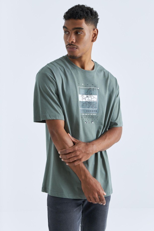 Tommy Life Çağla Baskı Detaylı O Yaka Erkek Oversize T-Shirt - 88094. 3