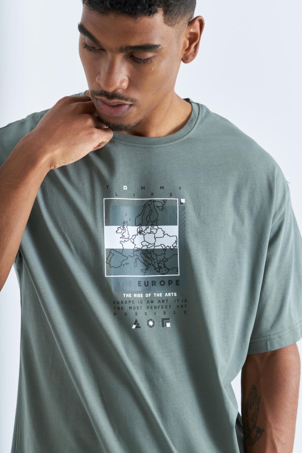 Tommy Life Çağla Baskı Detaylı O Yaka Erkek Oversize T-Shirt - 88094. 8