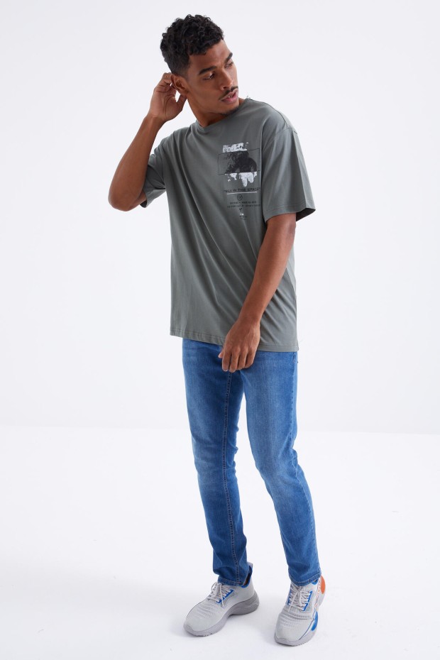 Tommy Life Çağla Baskı Detaylı O Yaka Erkek Oversize T-Shirt - 88099. 2