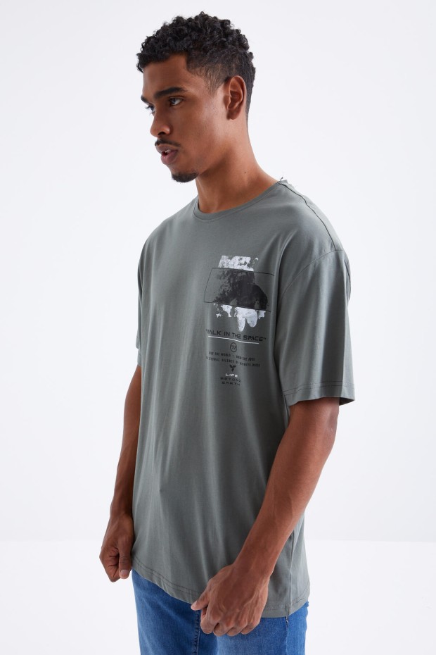 Tommy Life Çağla Baskı Detaylı O Yaka Erkek Oversize T-Shirt - 88099. 6