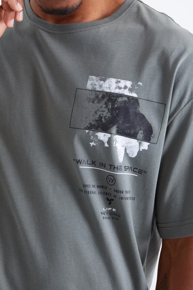 Tommy Life Çağla Baskı Detaylı O Yaka Erkek Oversize T-Shirt - 88099. 4