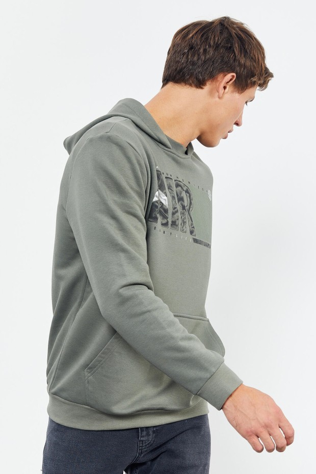 Çağla Air Yazı Baskılı Kapüşonlu Rahat Form Erkek Sweatshirt - 88009 - 1