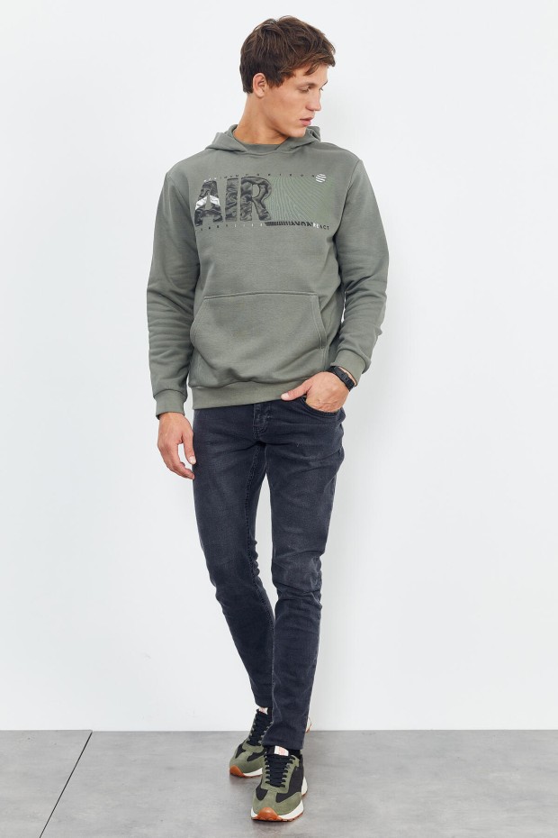 Çağla Air Yazı Baskılı Kapüşonlu Rahat Form Erkek Sweatshirt - 88009 - 2