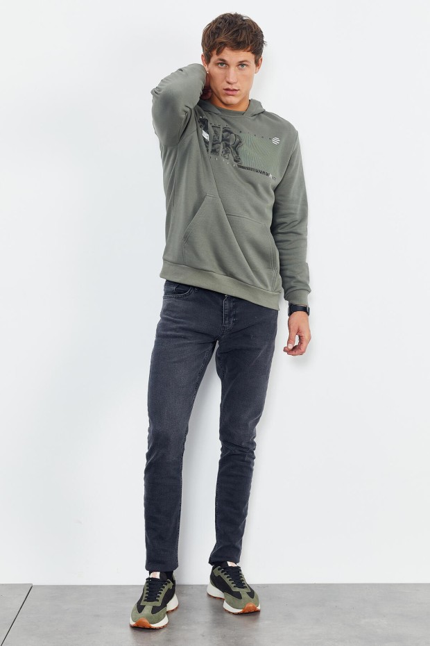 Çağla Air Yazı Baskılı Kapüşonlu Rahat Form Erkek Sweatshirt - 88009 - 4