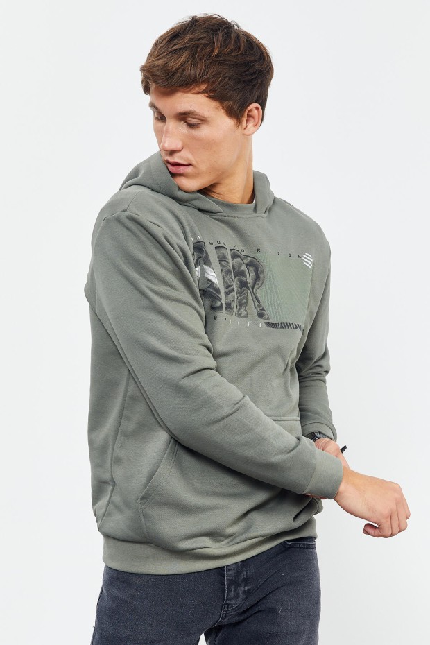 Çağla Air Yazı Baskılı Kapüşonlu Rahat Form Erkek Sweatshirt - 88009 - 5