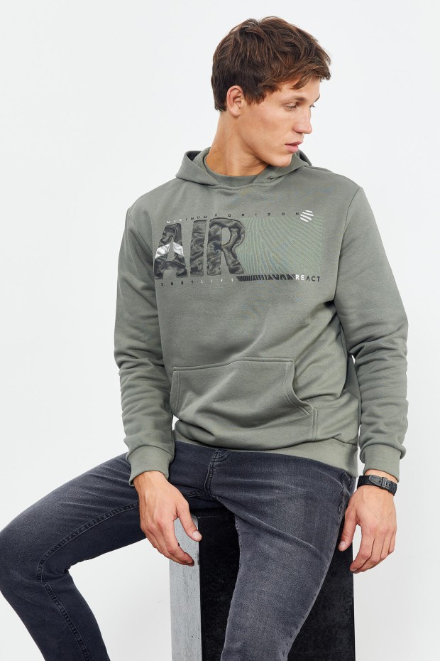 Çağla Air Yazı Baskılı Kapüşonlu Rahat Form Erkek Sweatshirt - 88009 - 6