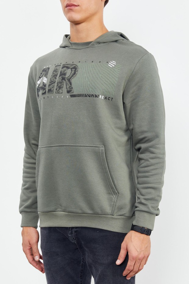 Çağla Air Yazı Baskılı Kapüşonlu Rahat Form Erkek Sweatshirt - 88009 - 8