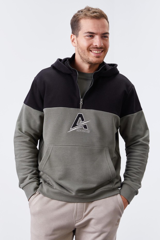 Tommy Life Çağla Nakış Detaylı Yarım Fermuar Kapüşonlu Erkek Sweatshirt - 88033. 3 Tommy Life Çağla Nakış Detaylı Yarım Fermuar Kapüşonlu Erkek Sweatshirt - 88033. 3