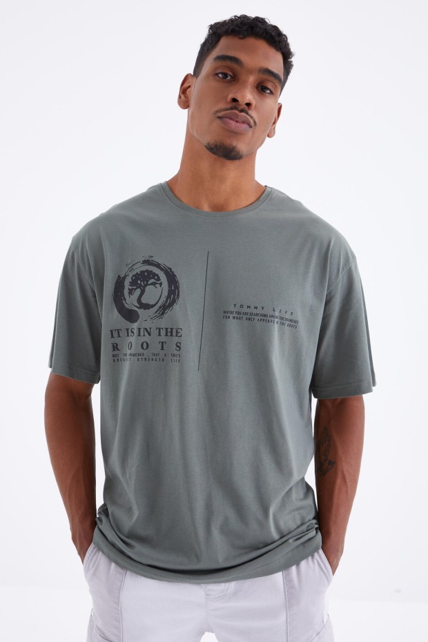 Tommy Life Çağla Minimal Baskılı O Yaka Erkek Oversize T-Shirt - 88096. 1