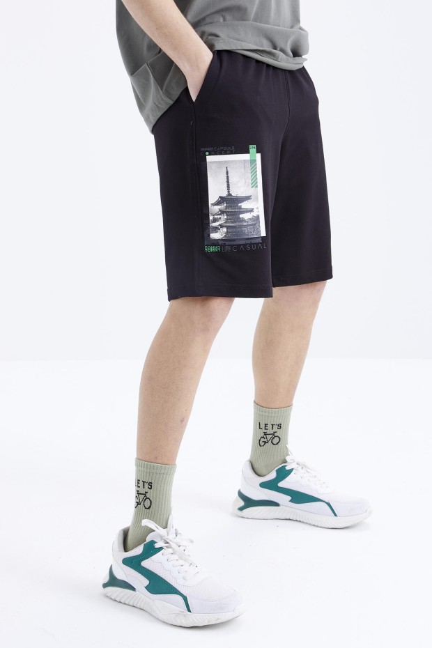 Tommy Life Çağla - Siyah Baskılı O Yaka Oversize Bermuda Erkek Şort Takım - 85165. 7 Tommy Life Çağla - Siyah Baskılı O Yaka Oversize Bermuda Erkek Şort Takım - 85165. 7
