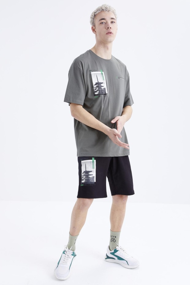 Tommy Life Çağla - Siyah Baskılı O Yaka Oversize Bermuda Erkek Şort Takım - 85165. 5 Tommy Life Çağla - Siyah Baskılı O Yaka Oversize Bermuda Erkek Şort Takım - 85165. 5
