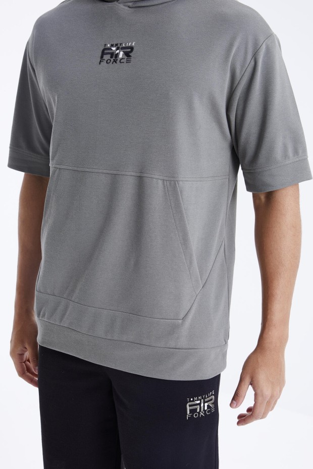 Tommy Life Çağla - Siyah Nakışlı Kapüşonlu Kanguru Cep Oversize Erkek Şort Takım - 85166. 8 Tommy Life Çağla - Siyah Nakışlı Kapüşonlu Kanguru Cep Oversize Erkek Şort Takım - 85166. 8