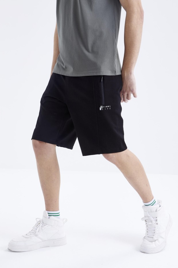 Tommy Life Çağla - Siyah Yazı Baskılı O Yaka Bermuda Erkek Şort Takım - 85172. 8 Tommy Life Çağla - Siyah Yazı Baskılı O Yaka Bermuda Erkek Şort Takım - 85172. 8