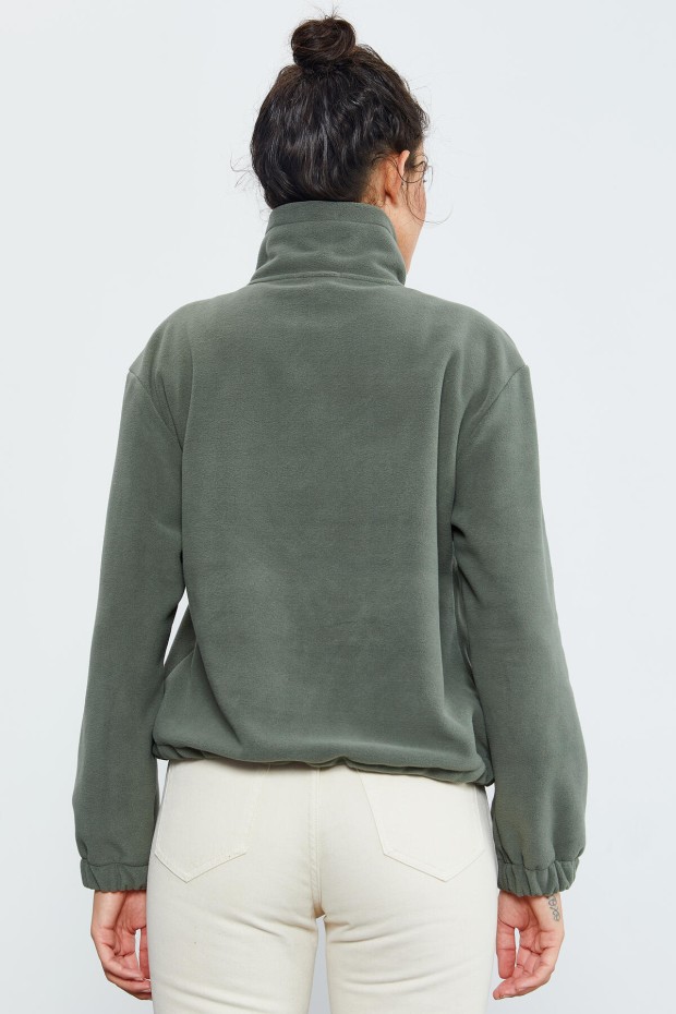 Çağla Yarım Fermuar Etek Ucu Büzgülü Kadın Polar Oversize Sweatshirt - 97171 - 7