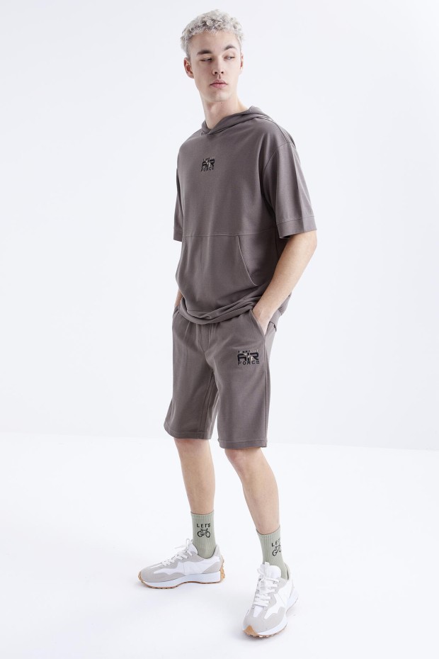 Tommy Life Camel Nakışlı Kapüşonlu Kanguru Cep Oversize Erkek Şort Takım - 85166. 6 Tommy Life Camel Nakışlı Kapüşonlu Kanguru Cep Oversize Erkek Şort Takım - 85166. 6