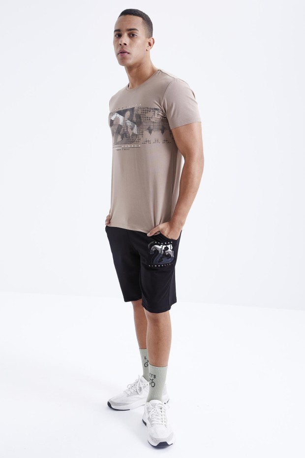 Tommy Life Camel - Siyah Baskı Detaylı O Yaka Standart Kalıp Bermuda Erkek Şort Takım - 85171. 3 Tommy Life Camel - Siyah Baskı Detaylı O Yaka Standart Kalıp Bermuda Erkek Şort Takım - 85171. 3
