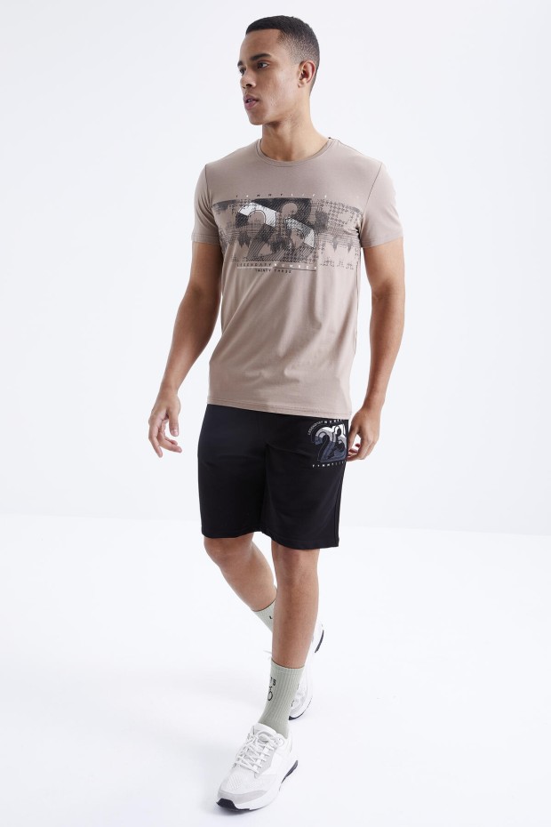 Tommy Life Camel - Siyah Baskı Detaylı O Yaka Standart Kalıp Bermuda Erkek Şort Takım - 85171. 1 Tommy Life Camel - Siyah Baskı Detaylı O Yaka Standart Kalıp Bermuda Erkek Şort Takım - 85171. 1