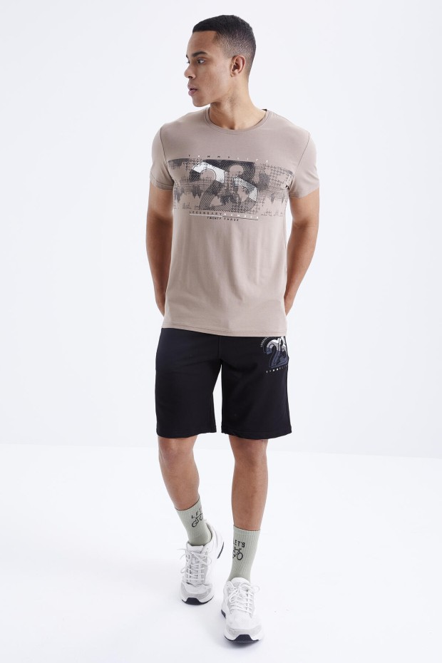 Tommy Life Camel - Siyah Baskı Detaylı O Yaka Standart Kalıp Bermuda Erkek Şort Takım - 85171. 7 Tommy Life Camel - Siyah Baskı Detaylı O Yaka Standart Kalıp Bermuda Erkek Şort Takım - 85171. 7