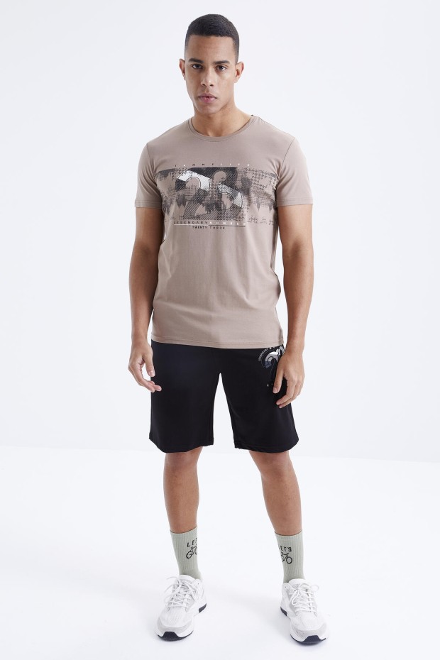 Tommy Life Camel - Siyah Baskı Detaylı O Yaka Standart Kalıp Bermuda Erkek Şort Takım - 85171. 6 Tommy Life Camel - Siyah Baskı Detaylı O Yaka Standart Kalıp Bermuda Erkek Şort Takım - 85171. 6